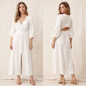 Splendid x Cella Jane White Midi Dress Cutout Back Cottagecore XS